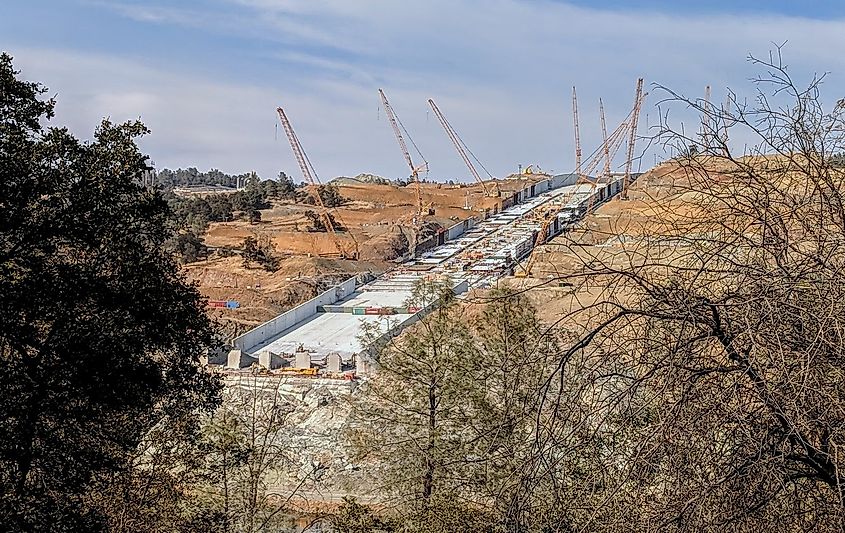 The Oroville Dam main spillway during phase 2 repairs. 