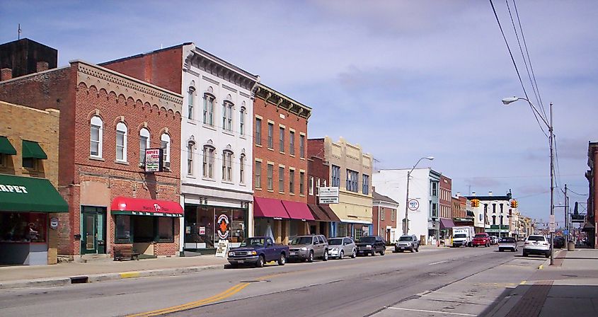 Rustic buildings in downtown Bucyrus in Ohio.