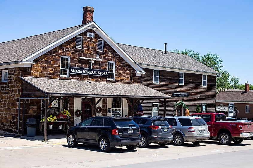 Exterior of the Amana General Store at the Amana Colonies in Amana, Iowa, USA.