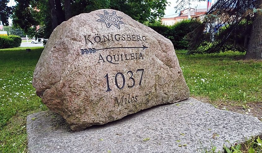 Stone signpost of Amber Road - ancient trade route from Baltic sea to Mediterranean Aquileia 