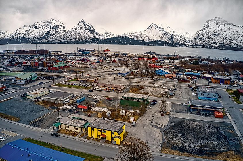 Aerial View of Valdez, Alaska during Spring