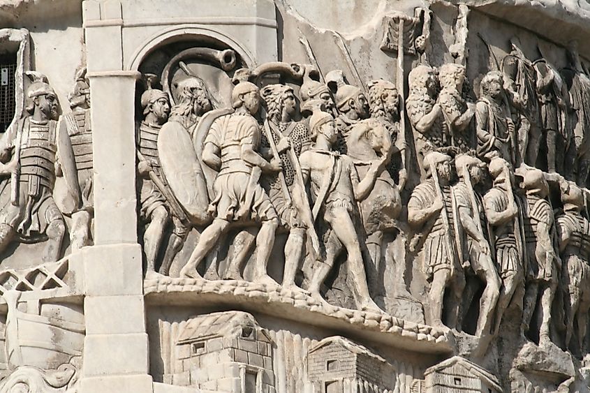 Relief scene of Roman legionaries marching, from the Column of Marcus Aurelius, Rome