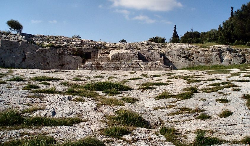 The Pnyx with the speaker's platform, the meeting place of the people of Athens.