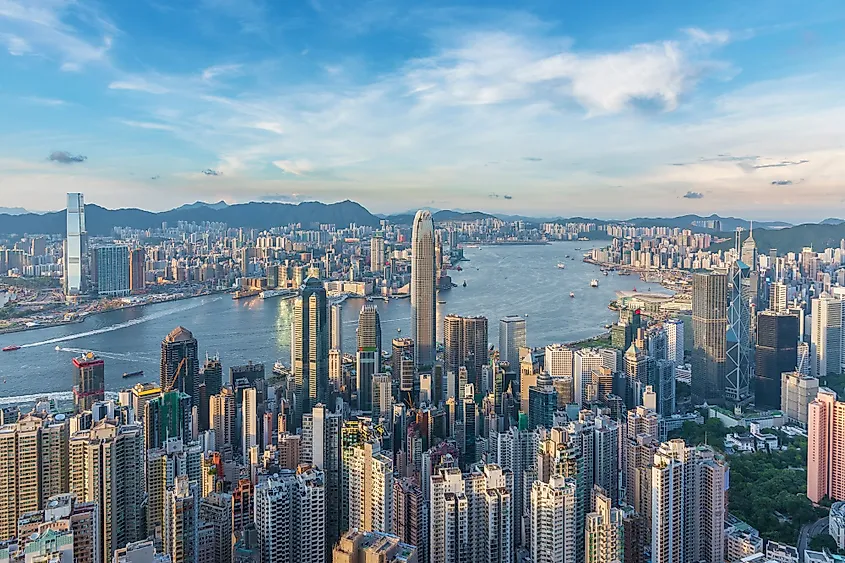 Skyline of Victoria Harbor of Hong Kong city