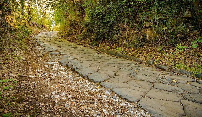 Ancient roman road in San Vittorino, Roma, Italy