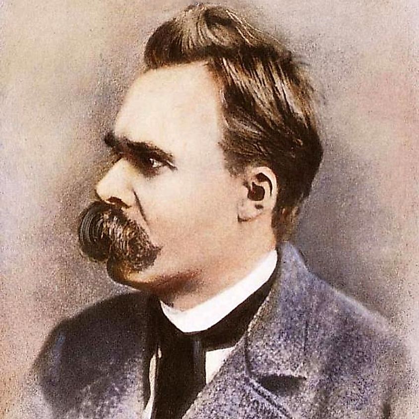 A portrait of Friedrich Nietzsche.