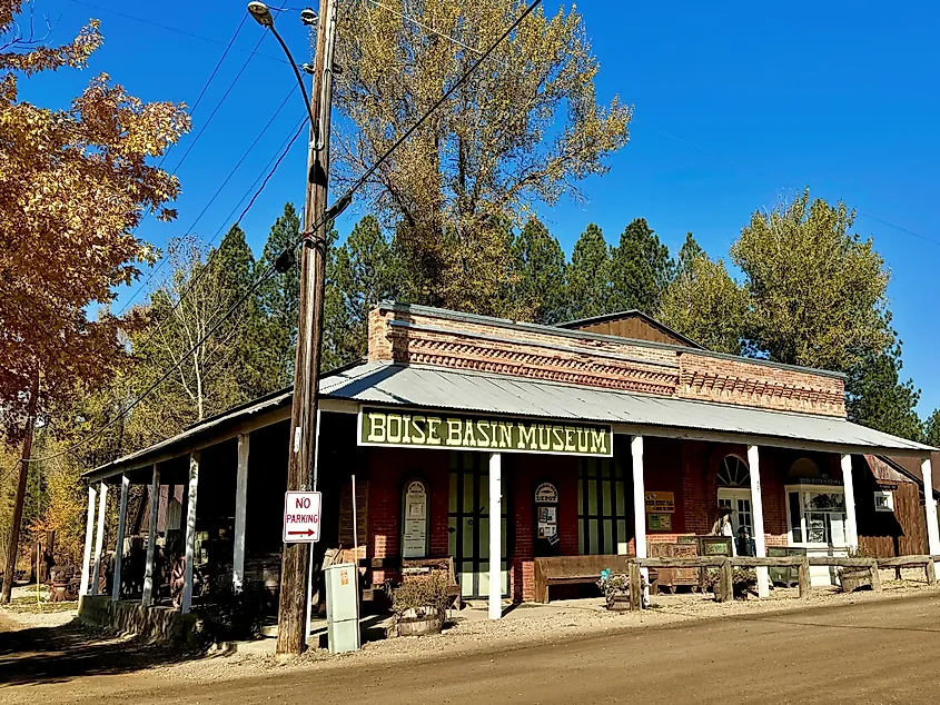 Boise Basin Museum with red brick exterior in Idaho City, Idaho.