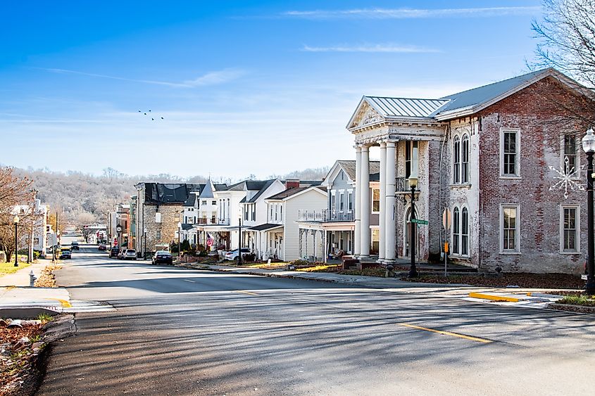 The historic Luce-Dyer home sits on a rural US residential street in Louisiana, Missouri.