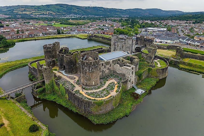 Famous Caerphilly Castle, Caerphilly, Wales.