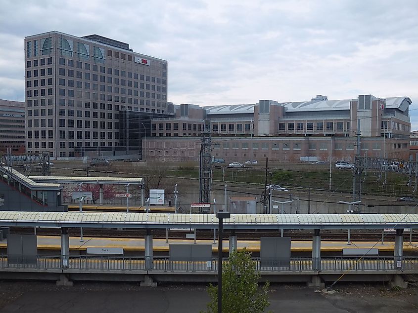 The Stamford Metro-North Railroad station in Stamford, Connecticut