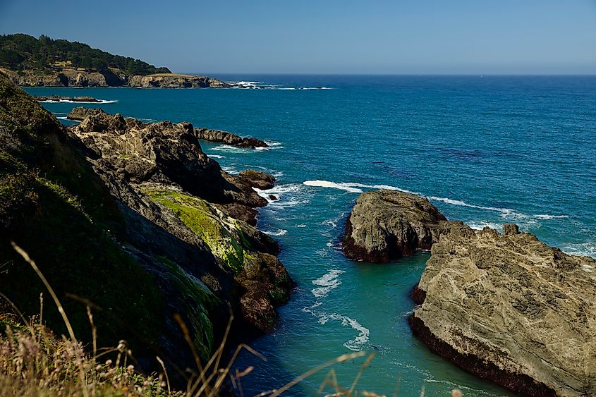 The rocky coastline of the Mendocino cape.