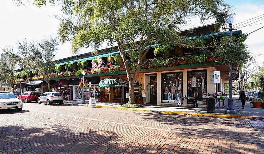 Retail stores on South Park Avenue in downtown Winter Park