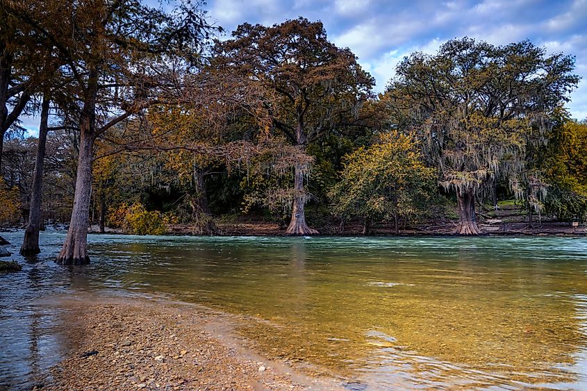 A quiet stretch of the Guadalupe River in Guerne, Texas