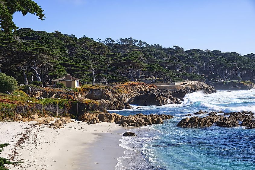 Stormy waves off the rocky coast along the 17-mile Drive