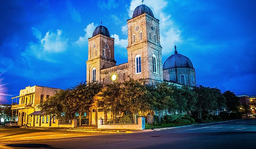 Light trails at the Minor Basilica in Natchitoches, Louisiana