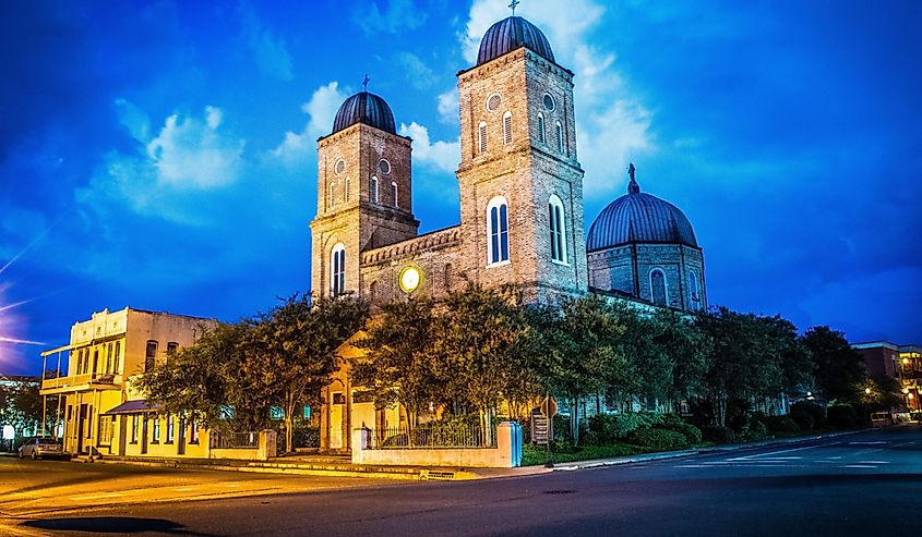 light trails at the Minor Basilica in Natchitoches Louisiana