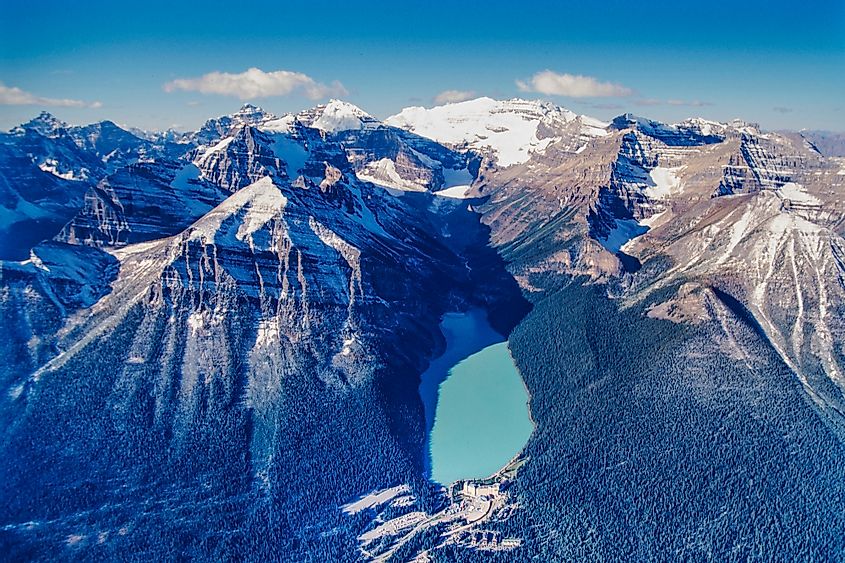 Aerial image of Lake Louise, Alberta, Canada