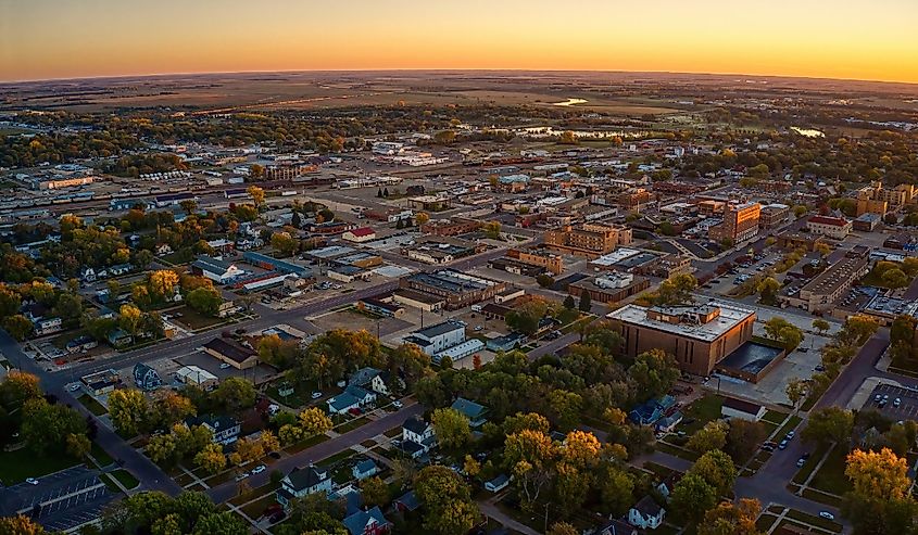 Aerial View of Huron, South Dakota at Sunrise in Autumn