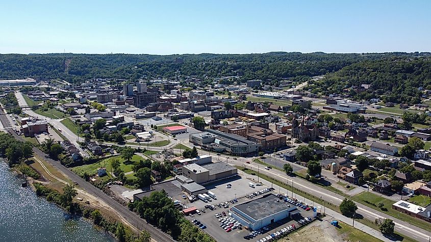 Aerial view of downtown Steubenville, Ohio