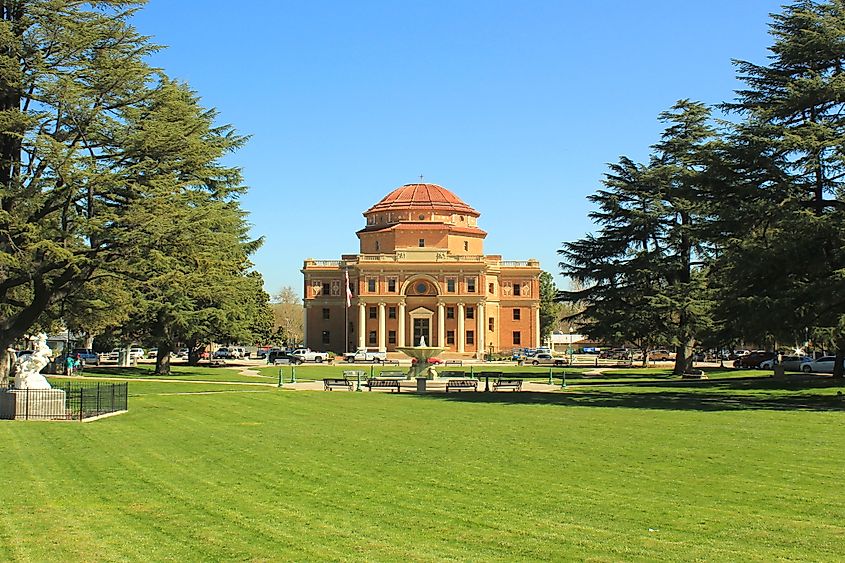 City Hall and Sunken Gardens Park, Atascadero, California.