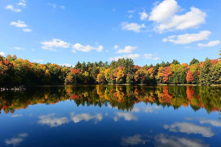 Church Pond in Paul Smiths in fall.