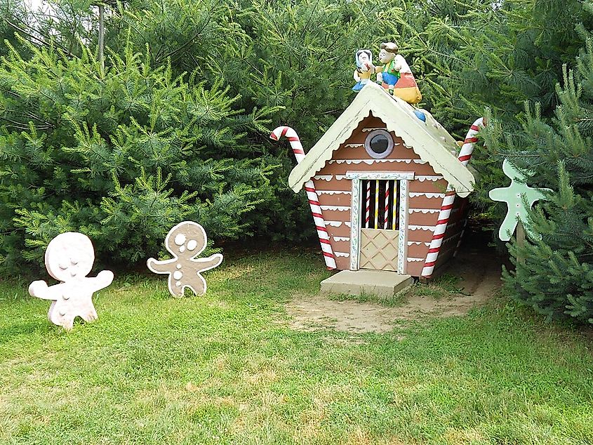 Enchanted Forest gingerbread house in the pine tree maze at Clark's Elioak Farm.