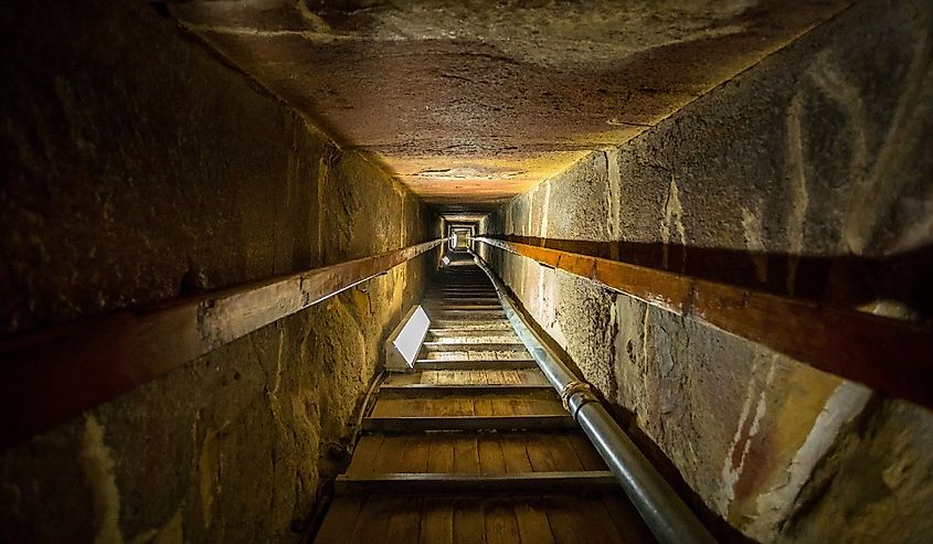 Stairway of the tomb in the center of a pyramid at Giza, Cairo in Egypt