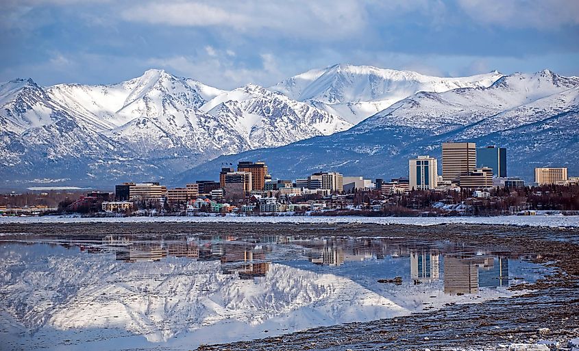 The skyline of Anchorage, Alaska.