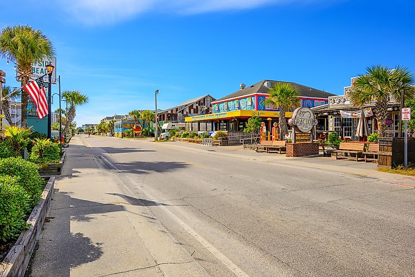 Ocean Boulevard, the main seaside street through the Grand Strand coastline at Surfside Beach, South Carolina.
