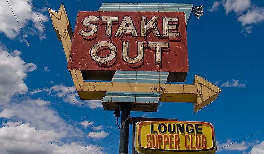 Sign for Stake Out Supper Club in Lisbon, North Dakota