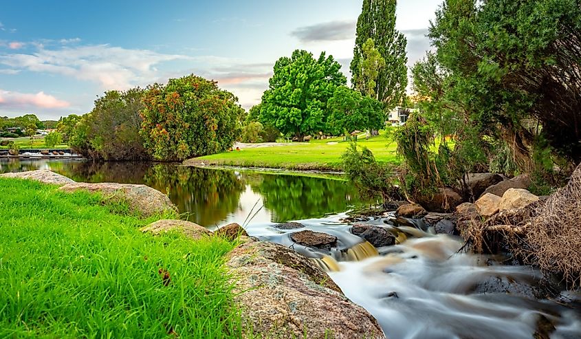 Picturesque view over the Quart Port creek at sunset in Stanthorpe, Queensland, Australia