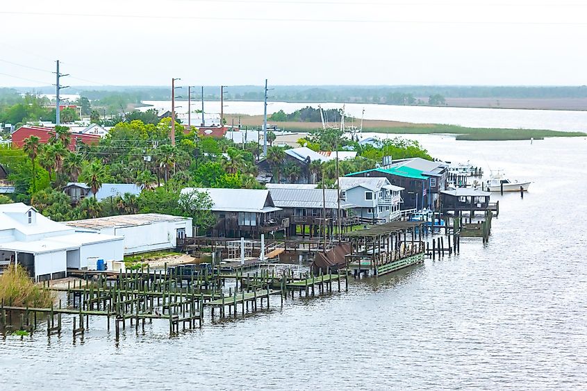 View of Apalachicola, Florida, from a bridge over the river.