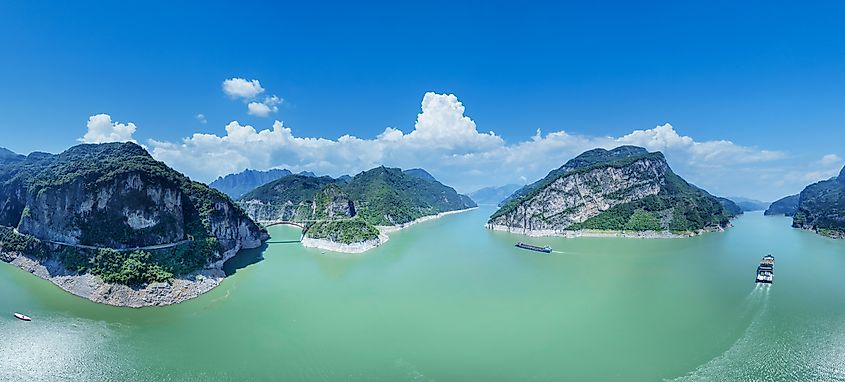 Natural beauty and vital waterway of the Three Gorges region, China.