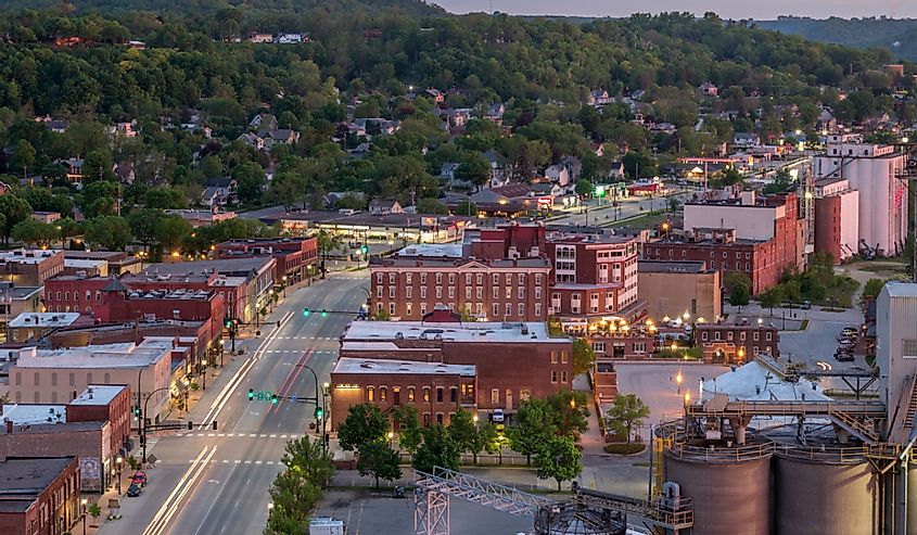 A Medium Long Exposure Shot of Downtown Rural Red Wing, Minnesota during a Summer Twilight
