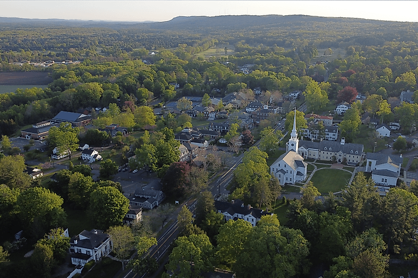 Aerial view of the Farmington Historic District in Connecticut