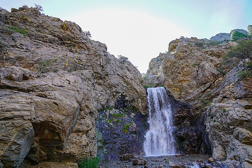 Wide view of Adams waterfall in the canyon area near Layton, Utah