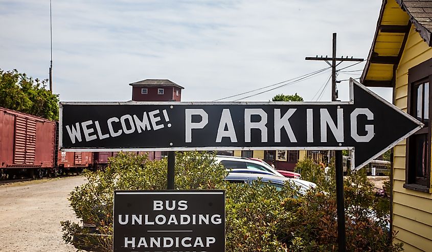 Connecticut Valley Railroad Steam Train Locomotive parking sign in train station.