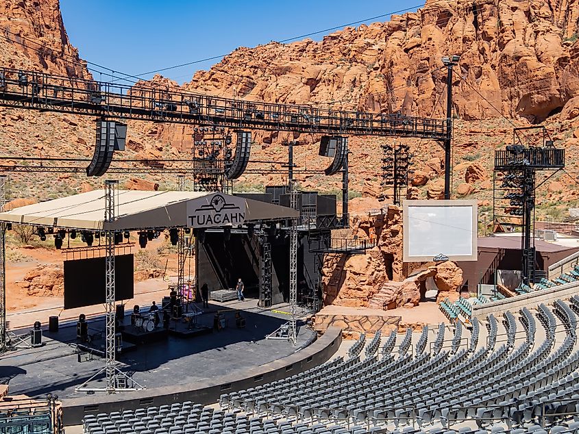 Utah, APR 10, 2021 - Sunny view of the Tuacahn Amphitheatre
