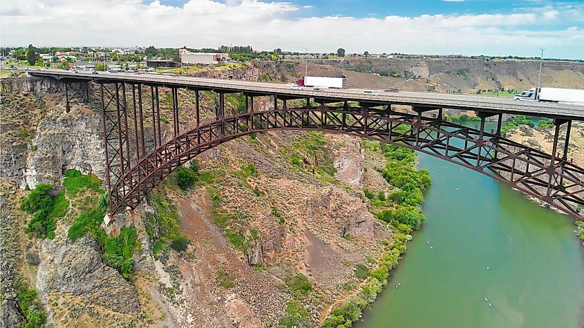 Perrine Memorial Bridge aerial view in Jerome, Idaho.