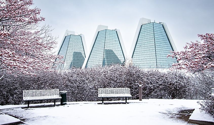 Indianapolis Pyramids office park winter.