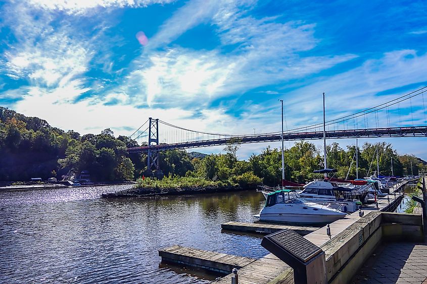 Kingston, New York USA Aug 2, 2019 The Historic Center on Roundout Creek which feeds into the Hudson River.