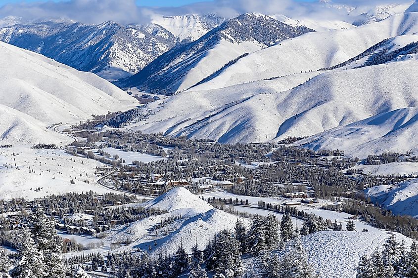 Sun Valley Resort aerial view in the winter. 