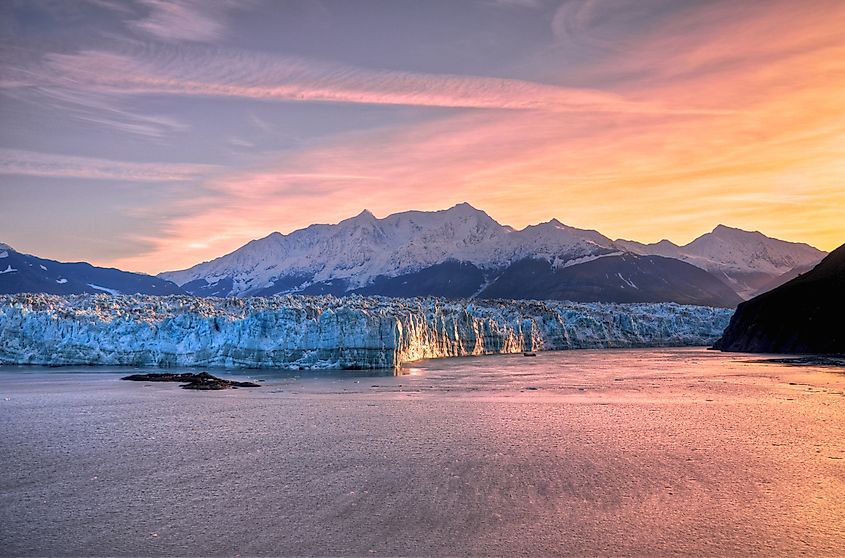 Sunrise at Hubbard Glacier, Alaska.