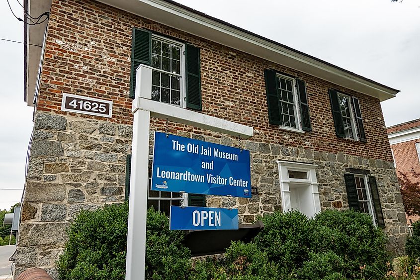 A sign for the Old Jail Museum in Leonardtown, Maryland.