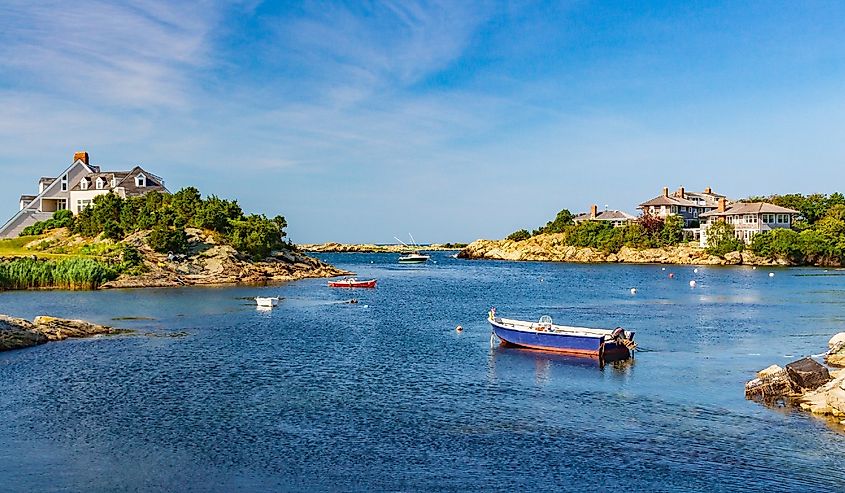 Boats in the water in Gooseneck Bay, Newport, Rhode Island