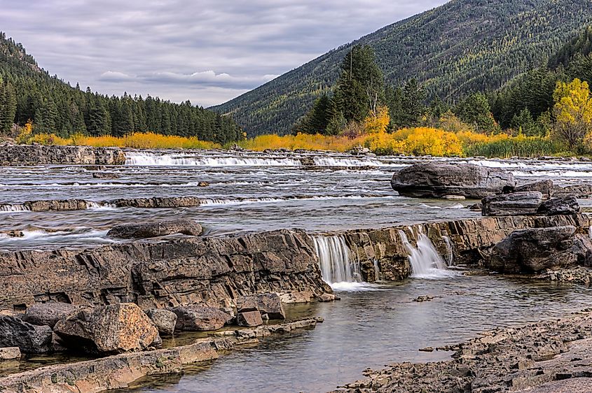 Small cascades on the Kootenai river by the Kootenai Falls near Libby, Montana.