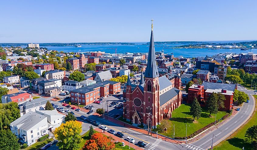 Portland Cathedral of the Immaculate Conception at 307 Congress Street in downtown Portland, Maine