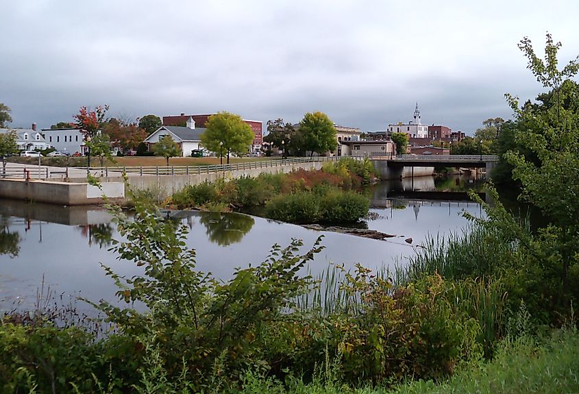 Cocheco River flowing through Rochester, New Hampshire.