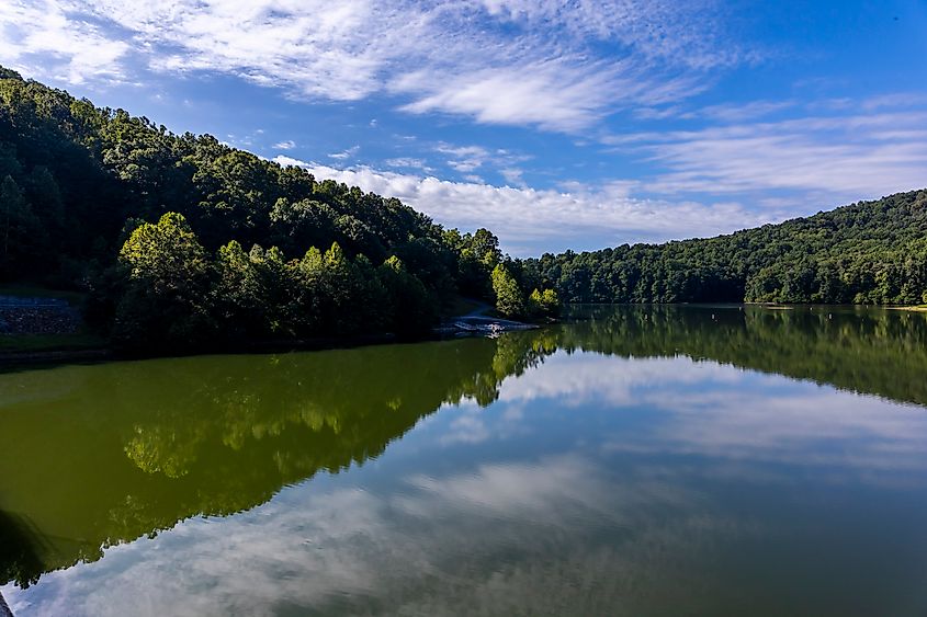 The calm waters at the Stonewall Jackson Lake, West Virginia.