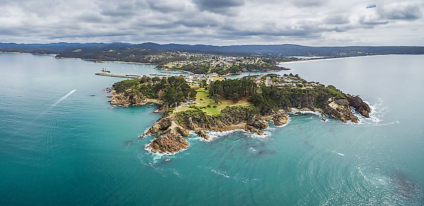 Aerial view of the lookout point where people watch for whales in Eden